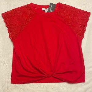 Marc New York Red Lace Sleeve Tee